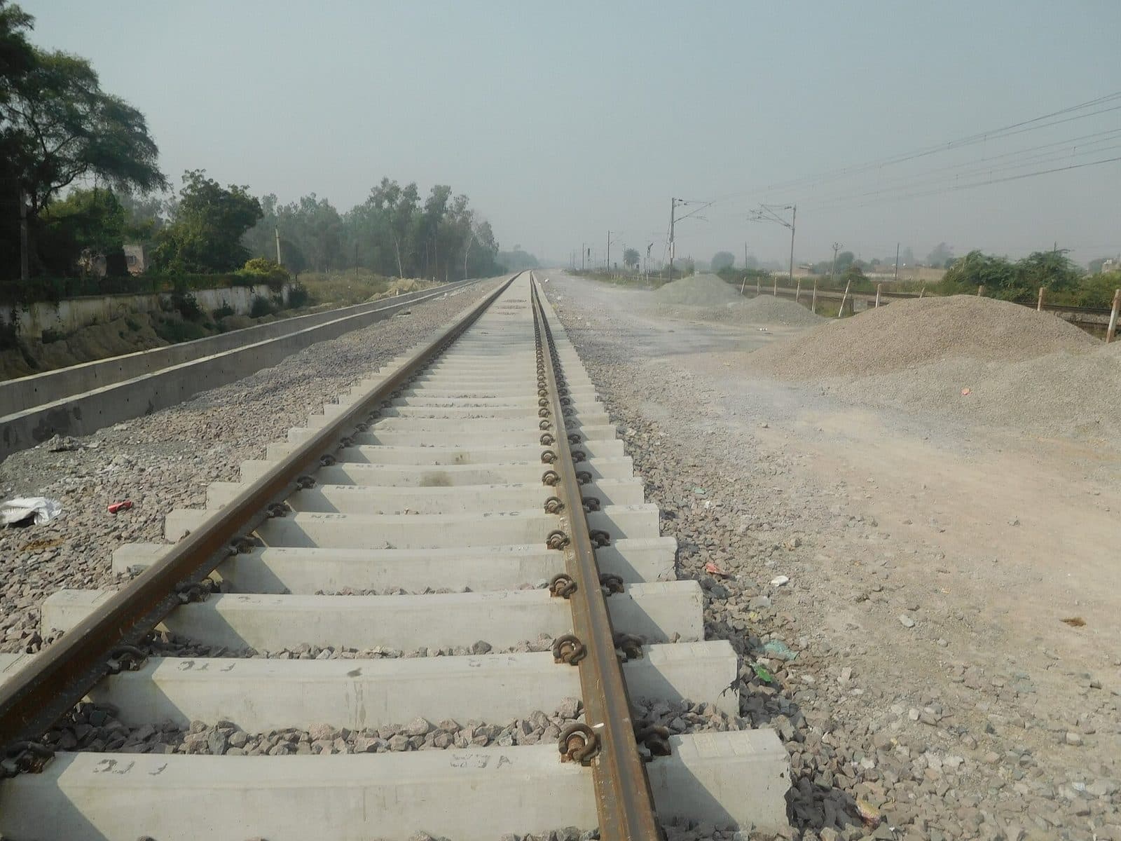 Newly laid railway track on a freight corridor alignment